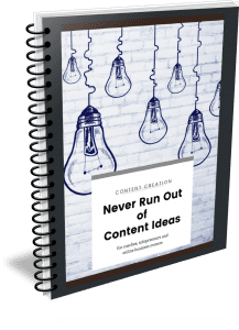 spiral bound mockup of Never Run Out of Content Ideas freebie
