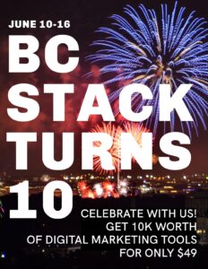 Join us for BC Stack's 10th anniversary sale from June 10-16! Celebrate with fireworks and a special offer: $10,000 worth of digital marketing tools for just $49. Plus, learn how to get the most from online bundles and take your business to the next level. Don't miss out!