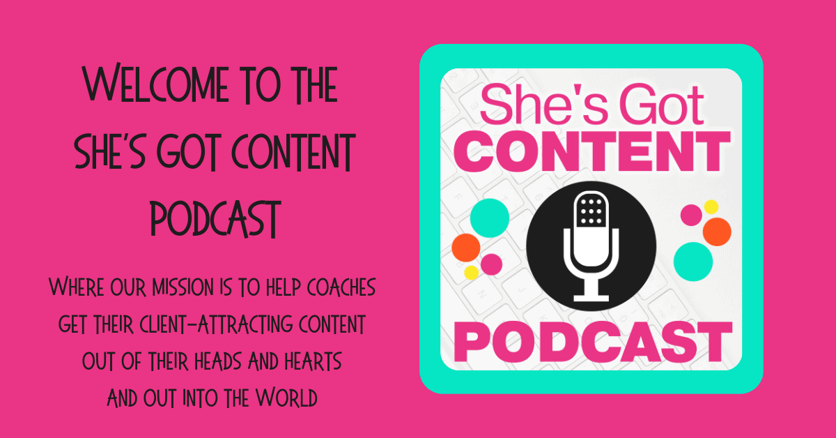 She's Got Content Podcast logo with microphone and colored bubbles