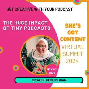 Promotional image for a virtual summit titled "she's got virtual content summit 2024," featuring speaker kenz soliman, who is pictured smiling and wearing a hijab.